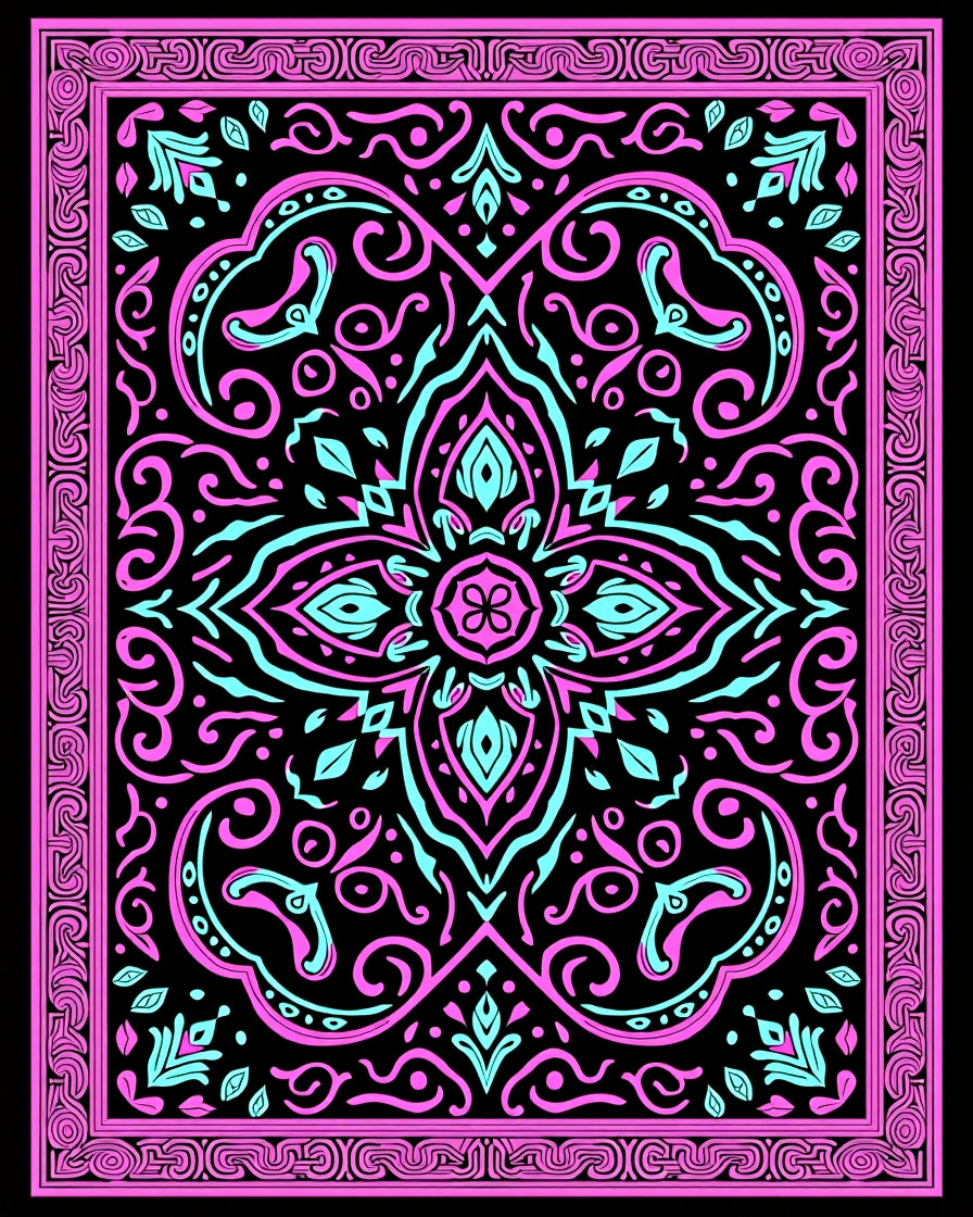Symmetrical Floral Swirl Pattern Rug