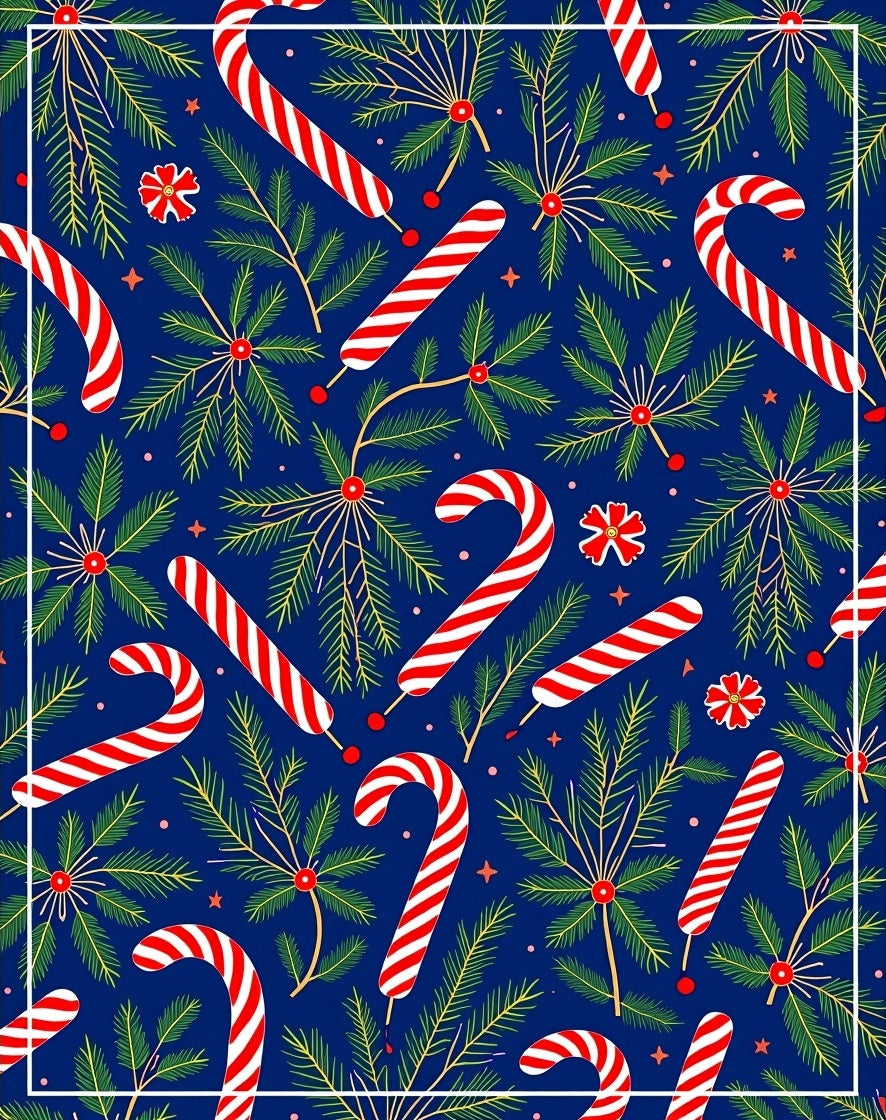 Blue Candy Cane Pine Sprig Toss Rug