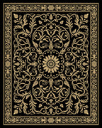 Golden Floral Scrollwork Mandala Rug
