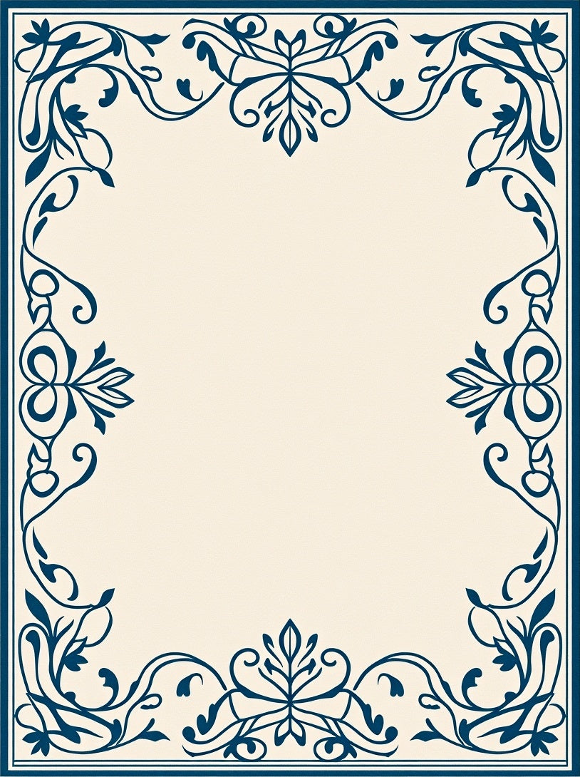 Damask Floral Scroll Border Design Rug