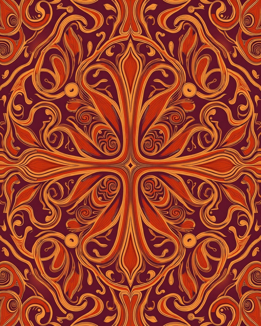 Intricate Floral Vines Red Orange Rug