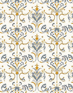 Golden Gray Floral Damask Pattern Rug