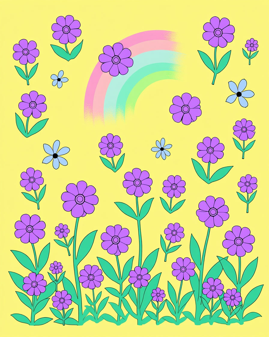 Groovy Flower Garden With Rainbow Rug