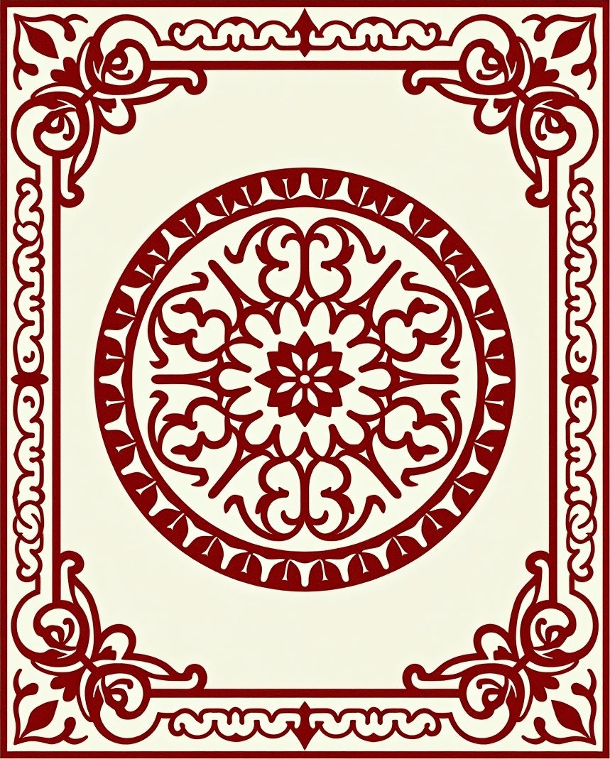 Classic Red Floral Medallion Frame Design Rug
