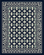 Dark Blue Cream Floral Garden Rug