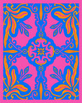 Vibrant Pink Blue Floral Swirl Rug