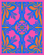 Vibrant Pink Blue Floral Swirl Rug