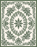 Ornate Green Leaf Scroll Medallion Rug