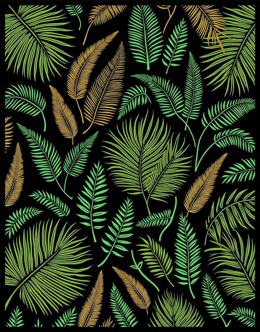 Tropical Foliage Black Gold Green Rug