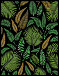 Tropical Foliage Black Gold Green Rug