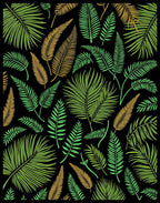 Tropical Foliage Black Gold Green Rug