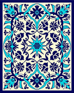Intricate Floral Medallion Navy Aqua Design Rug
