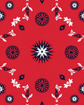 Red Graphic Sunburst Floral Pattern Rug