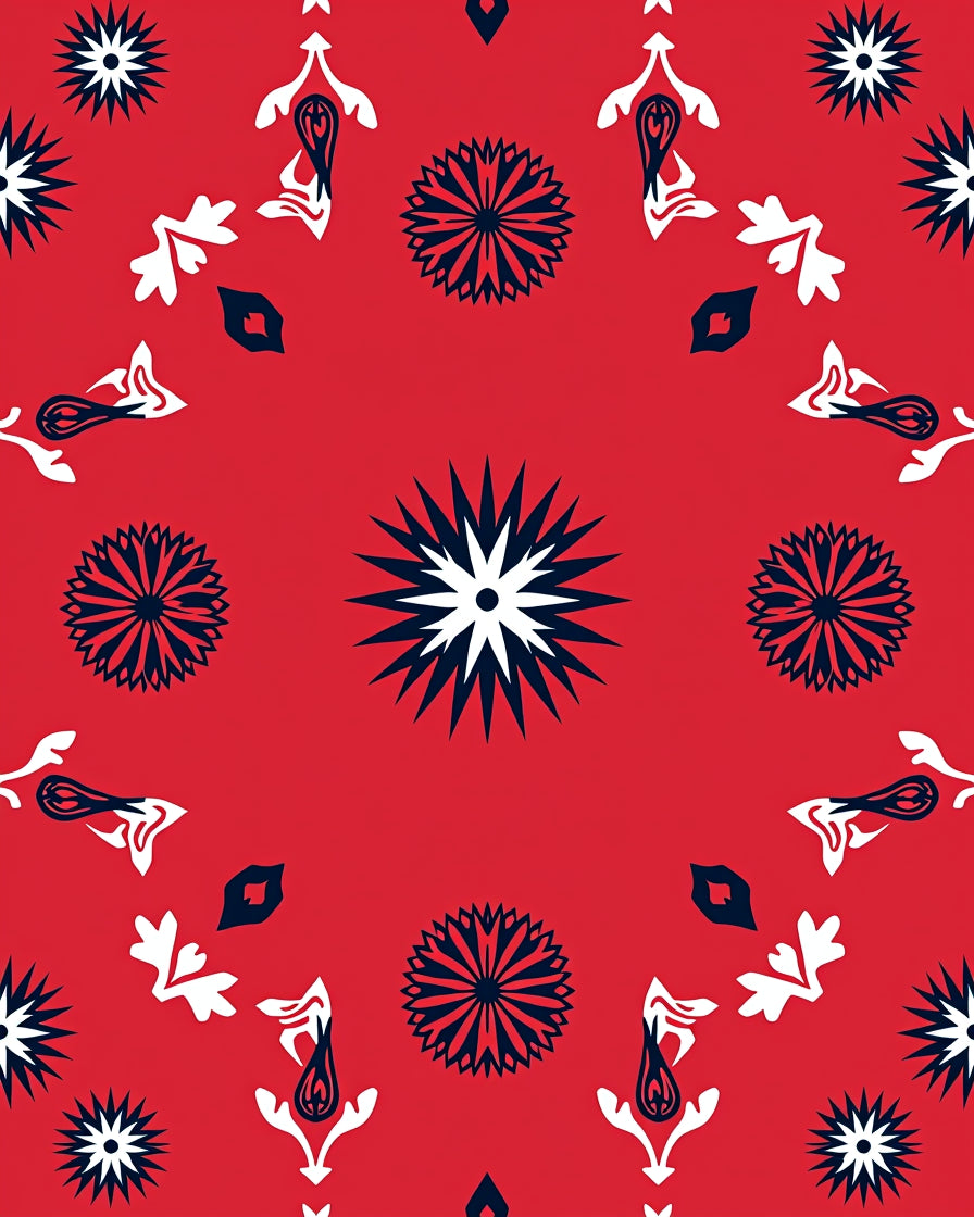 Red Graphic Sunburst Floral Pattern Rug