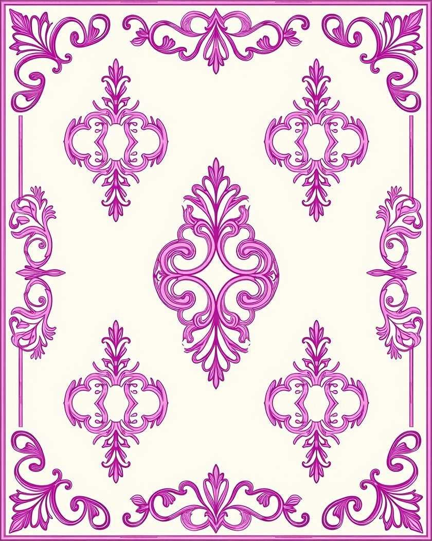 Ornate Floral Scrollwork Pattern Rug