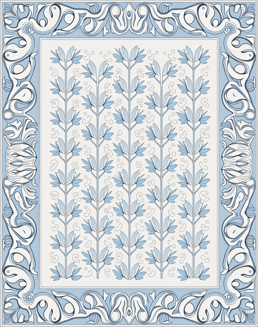 Art Nouveau Floral Branch Patterned Rug