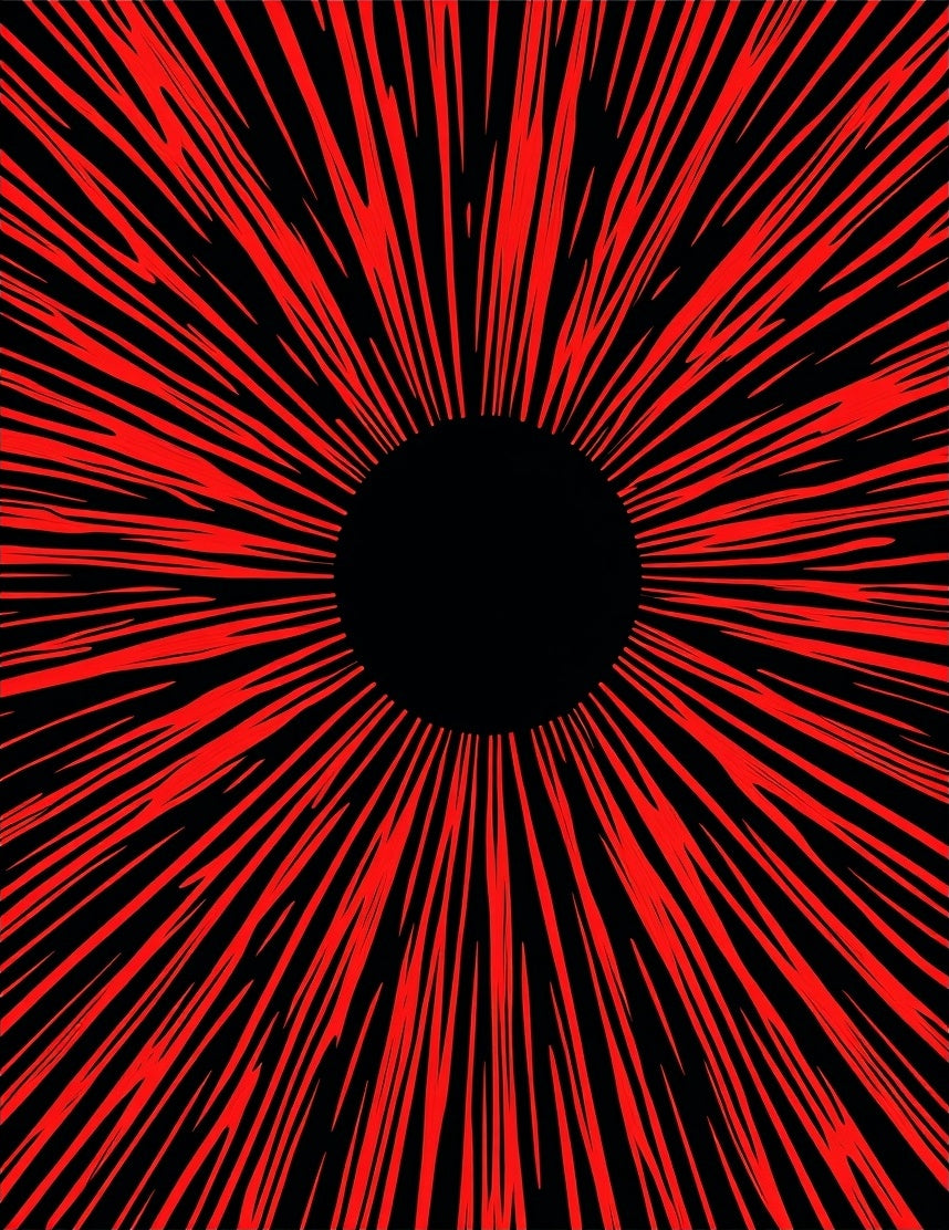 Striking Red Rays On Black Background Rug