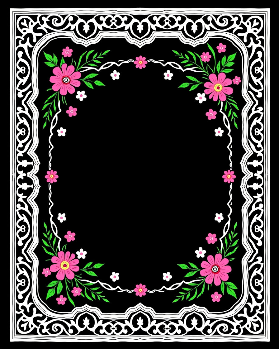 Ornate Floral White Border Design Rug