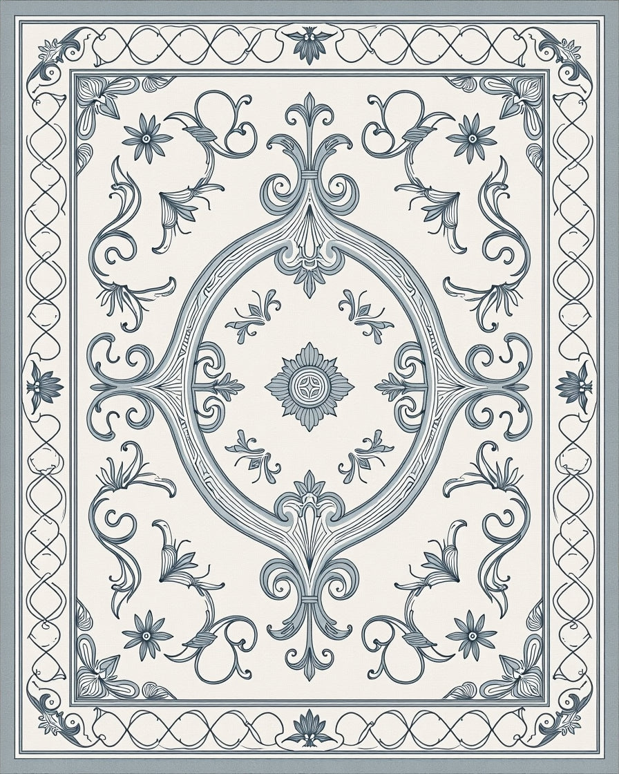 Vintage Floral Scrollwork Design Rug