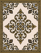 Classic Black Gold Floral Square Pattern Rug