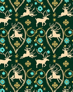Tan Reindeer Teal Snowflake Whimsical Rug
