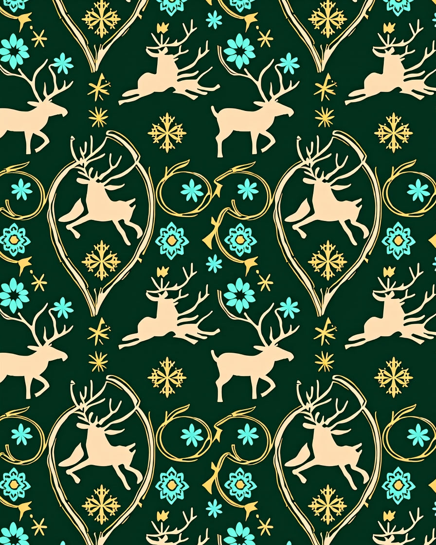 Tan Reindeer Teal Snowflake Whimsical Rug