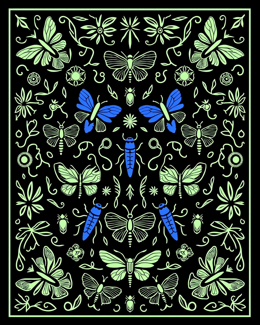 Midnight Garden Moth Butterfly Design Rug