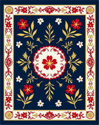 Folk Floral Medallion Navy Rug