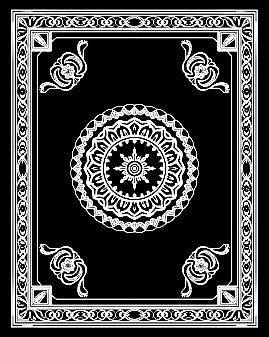 Intricate Black White Floral Mandala Border Rug