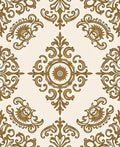 Ornate Gold Damask Scroll Pattern Rug