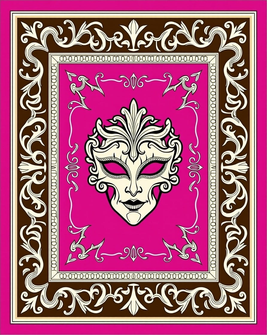 Ornate Mask Floral Border Design Rug