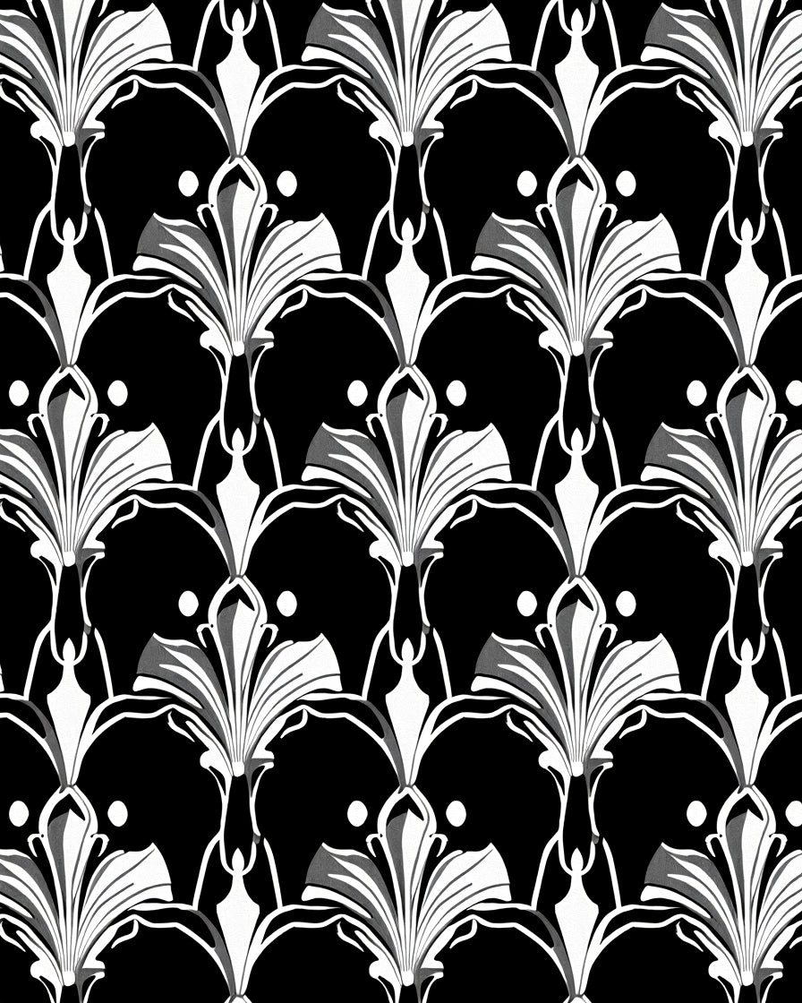 Classic Black White Floral Print Rug
