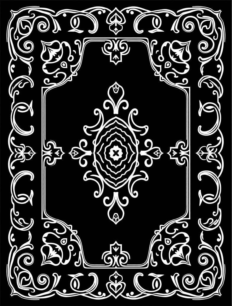 Ornate Scrollwork Black and White Classic Pattern Rug