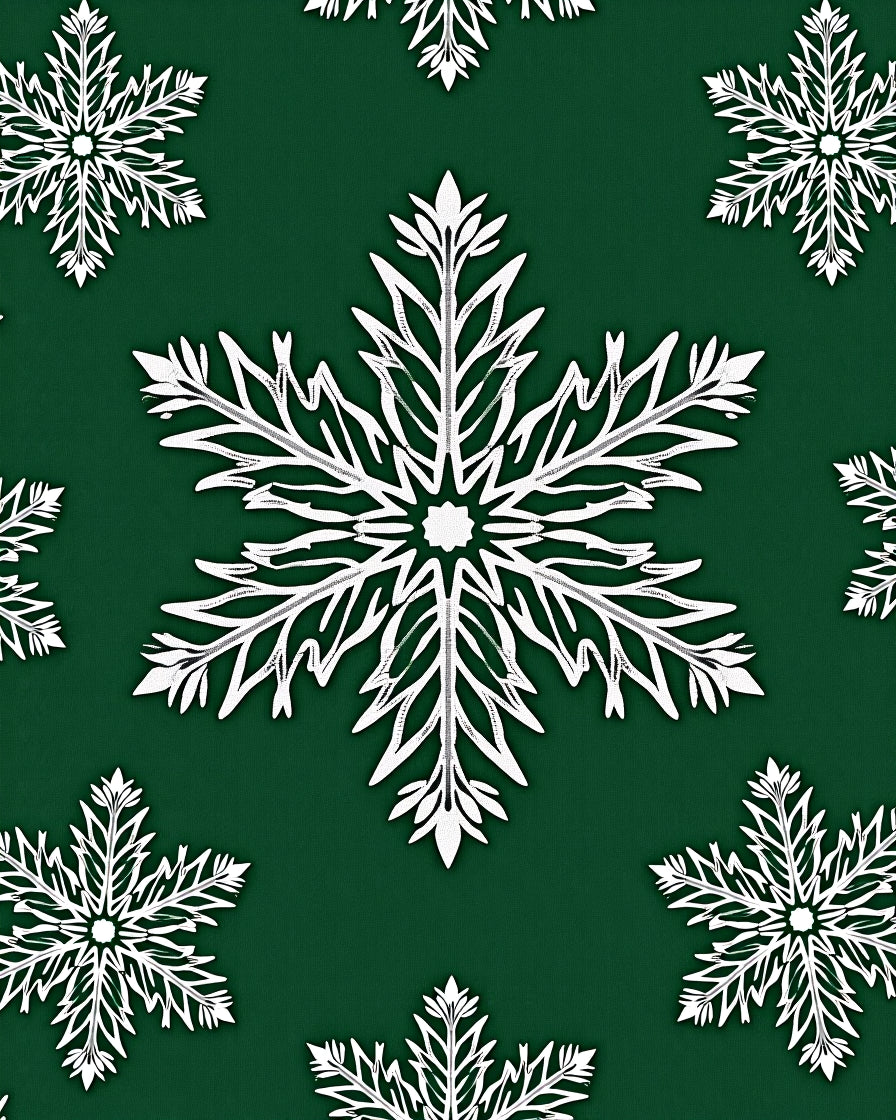 White Snowflake Pattern On Green Background Rug