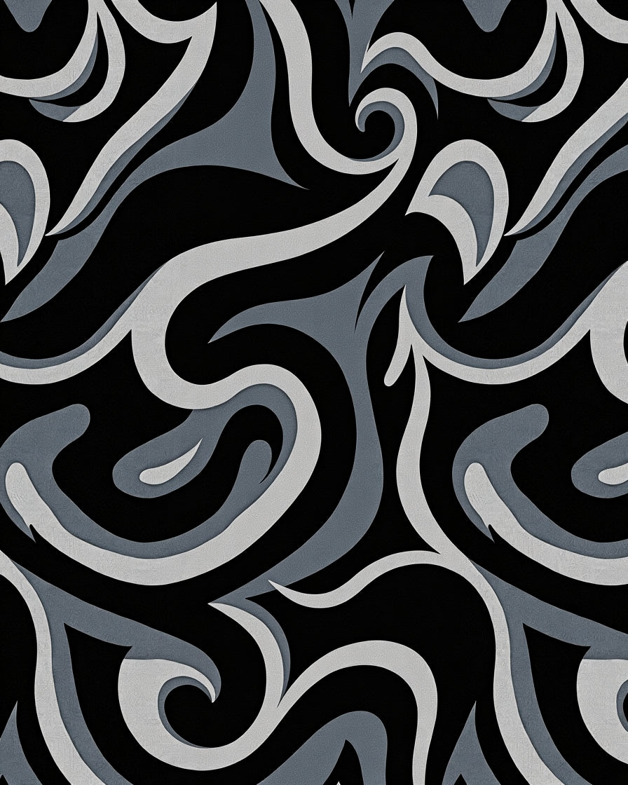 Abstract Black Grey Swirl Design Rug
