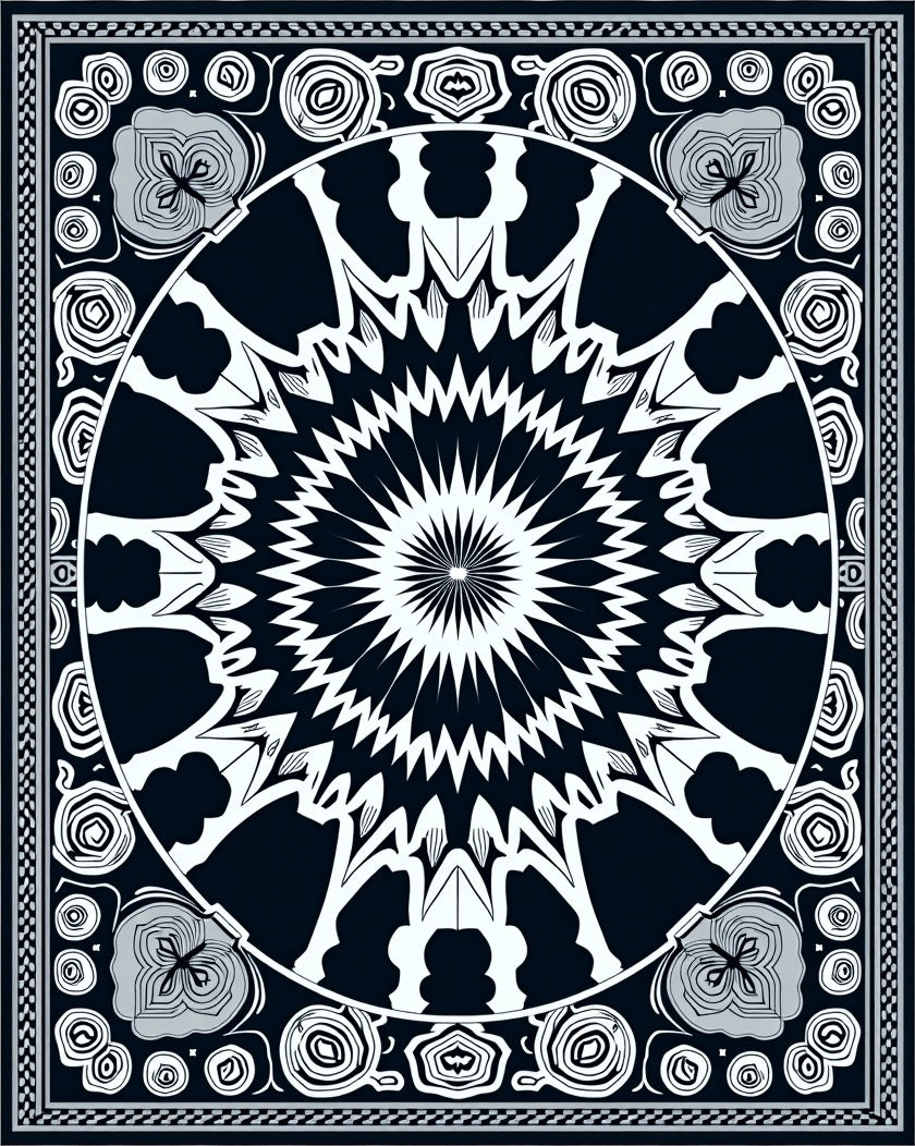Bold Abstract Starburst Mandala Rug