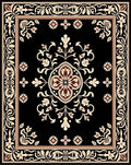Elegant Black Floral Medallion Pattern Rug