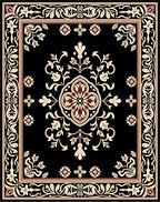 Elegant Black Floral Medallion Pattern Rug