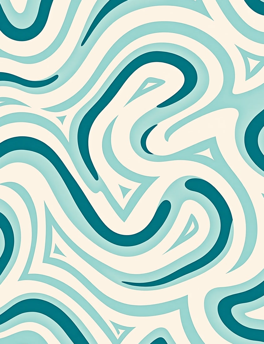 Flowing Teal Cream Wave Pattern Rug