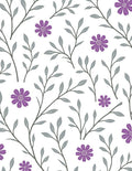 Purple Floral Grey Leaf Vines Rug
