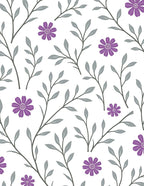 Purple Floral Grey Leaf Vines Rug