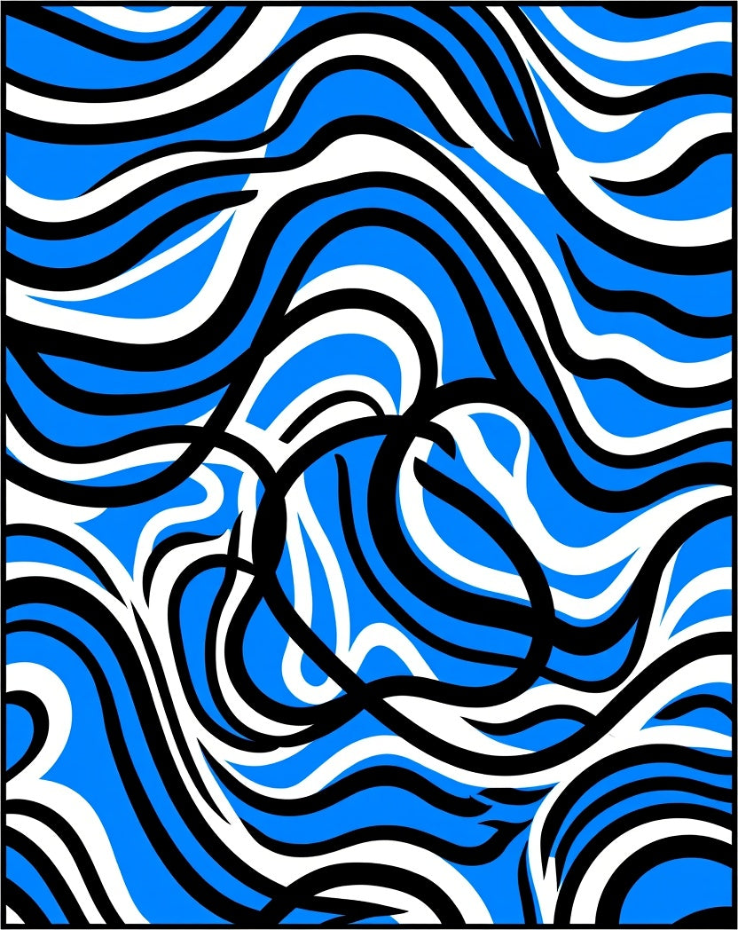 Abstract Blue White Black Swirl Design Rug