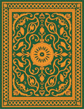 Elegant Green Orange Scrollwork Rug