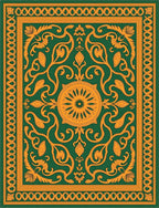Elegant Green Orange Scrollwork Rug