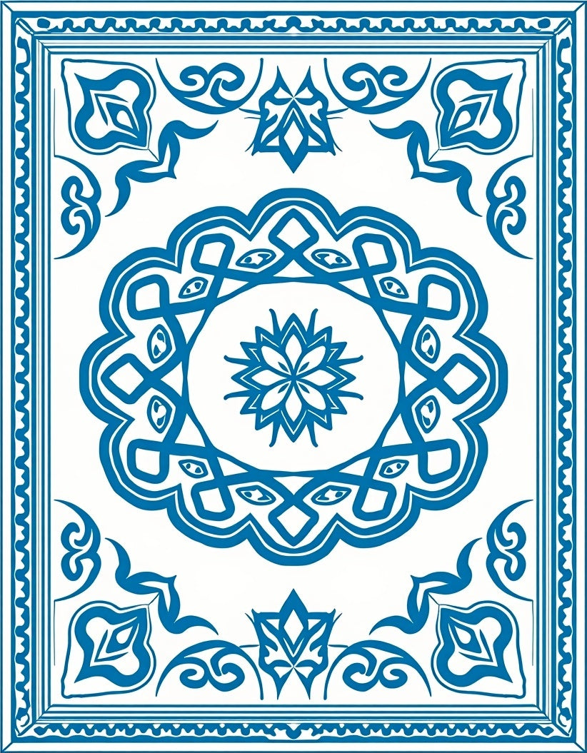 Elegant Blue Floral Mandala Pattern Rug