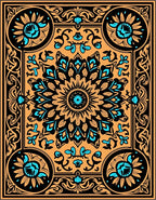 Mandala Floral Black Orange Rug