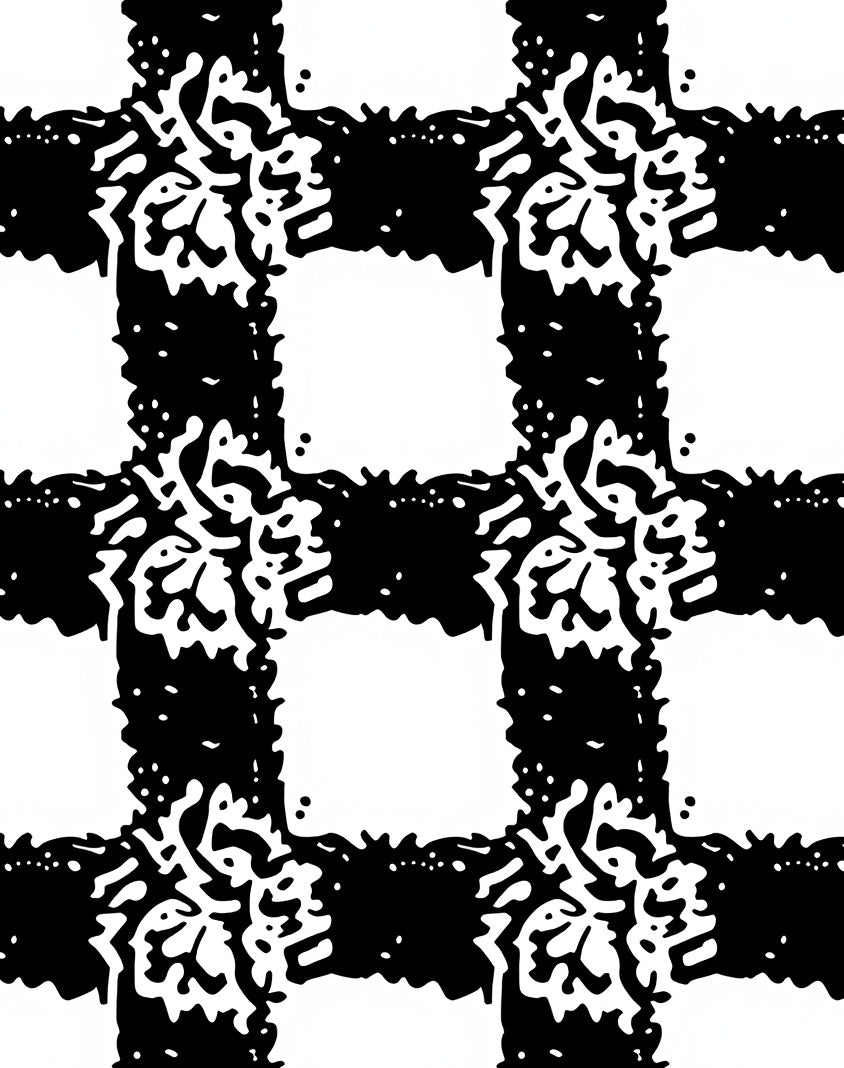 Abstract Playful Checked Black White Rug