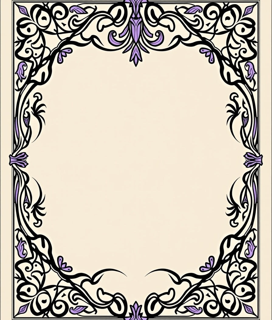 Elegant Black Violet Floral Scroll Rug