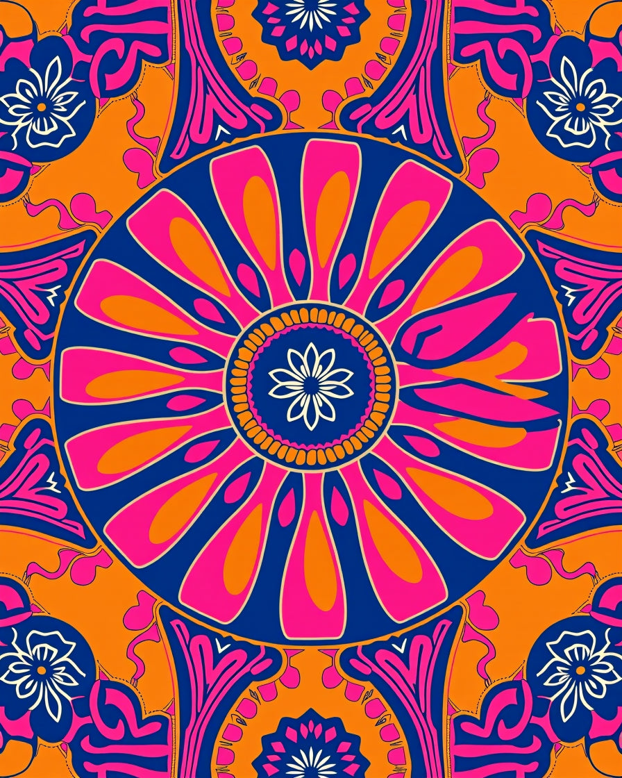 Vibrant Flower Mandala Pattern Design Rug