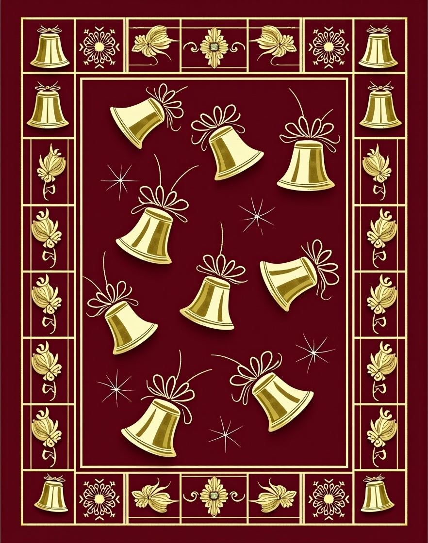 Gold Bell Holiday Festive Scatter Rug